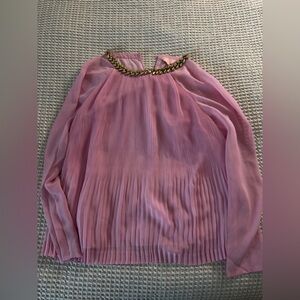 Ted Baker Pink Pleated Front Top Long Sheer Sleeve Size 3